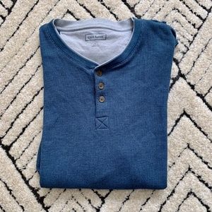 Men's L 1/4 Button Up Thermal Henley Blue